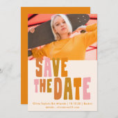 Groovy Kleurrijke Unieke Retro Bat Mitswa Foto Save The Date (Voorkant / Achterkant)