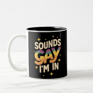 Groovy klinkt gay ik ben in LGBT regenboog trots  Tweekleurige Koffiemok