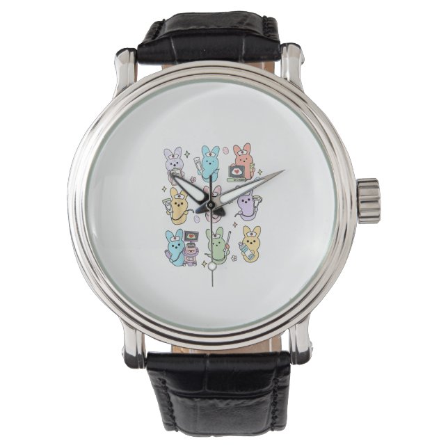 Groovy Konijnen Snoep Echografie Tech Pasen Sonogr Horloge (Voorkant)