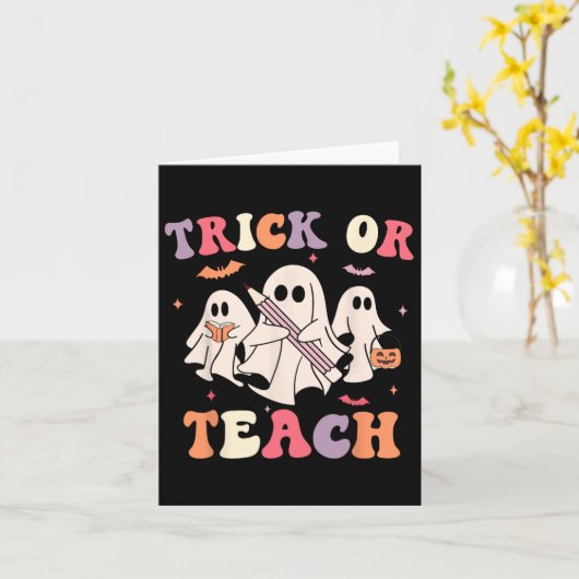 Groovy leraar Halloween Retro Trick of Teach Floor Kaart (Gele Bloem)