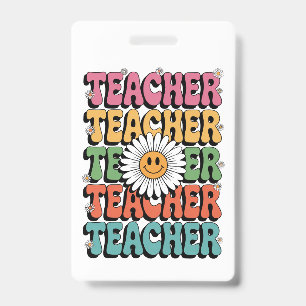 Groovy Leraar Schattig Madeliefje Bloem Retro Teru Badge