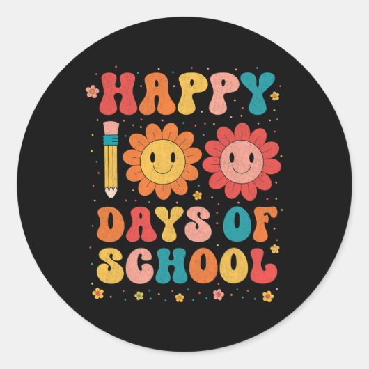 Groovy leraar student 100e dag van school Happy 1 Ronde Sticker (Voorkant)