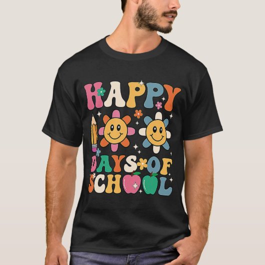 Groovy leraar student 100e dag van school Happy 1 T-shirt (Voorkant)