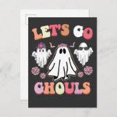 Groovy Let's Go Ghouls Halloween Ghost Retro Uitnodiging Briefkaart (Voorkant / Achterkant)