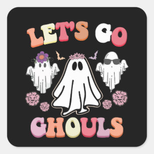 Groovy Let's Go Ghouls Halloween Ghost Retro Vierkante Sticker