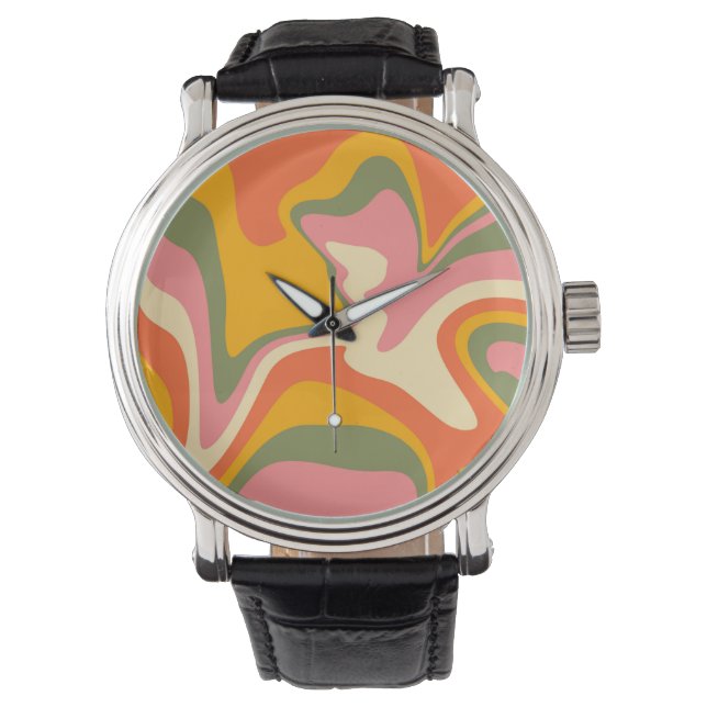 Groovy Liquified Marble Retro 60s  Partij Horloge (Voorkant)