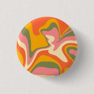Groovy Liquified Marble Retro 60s Partij Ronde Button 3,2 Cm