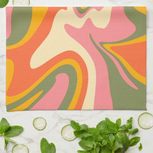 Groovy Liquified Marble Retro 60s  Partij Theedoek (Gevouwen)