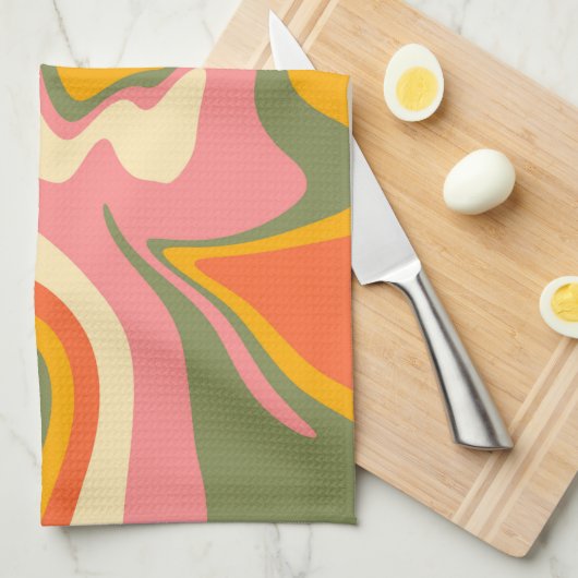 Groovy Liquified Marble Retro 60s Partij Theedoek (Quarter Fold)