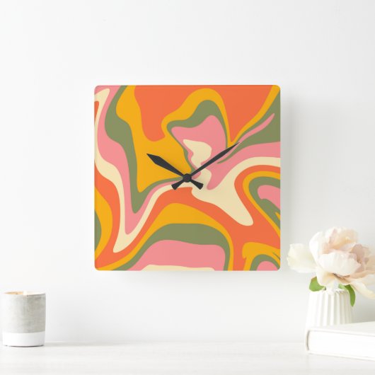 Groovy Liquified Marble Retro 60s  Partij Vierkante Klok (Huis)