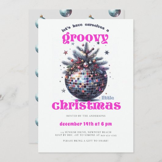 Groovy Little Christmas Disco Roze Kerstfeest Kaart (Voorkant / Achterkant)