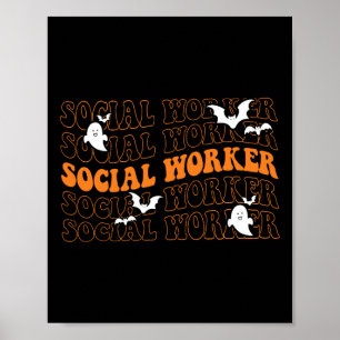 Groovy Maatschappelijk Werker Ghost Halloween Scho Poster