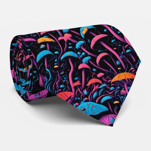 Groovy Magic Mushrooms: Retro Art Stropdas (Opgerold)