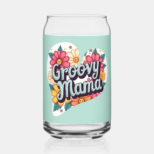 Groovy Mama Retro Bloemen 70s Esthetisch Ontwerp Blikvorm Glas (Achterkant)