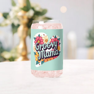 Groovy Mama Retro Bloemen 70s Esthetisch Ontwerp Blikvorm Glas
