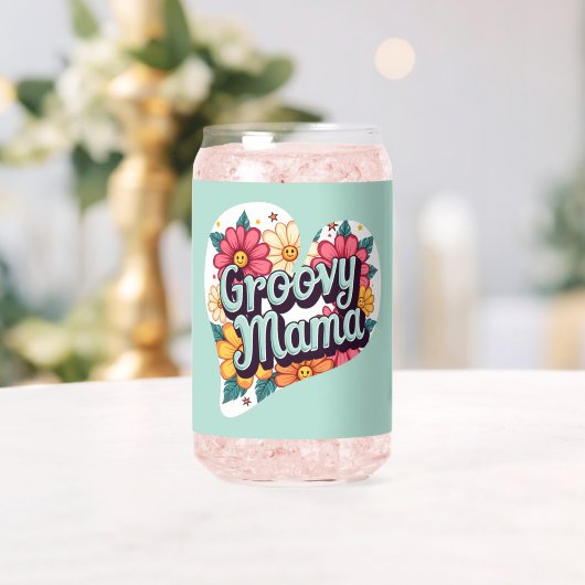 Groovy Mama Retro Bloemen 70s Esthetisch Ontwerp Blikvorm Glas (Insitu (Huwelijk))