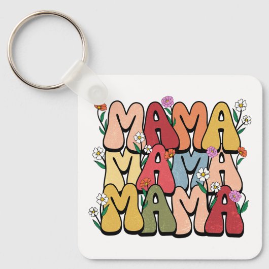 Groovy "Mama" with Wildflowers Sleutelhanger (Voorkant)
