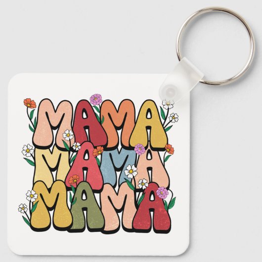 Groovy "Mama" with Wildflowers Sleutelhanger (Achterkant)