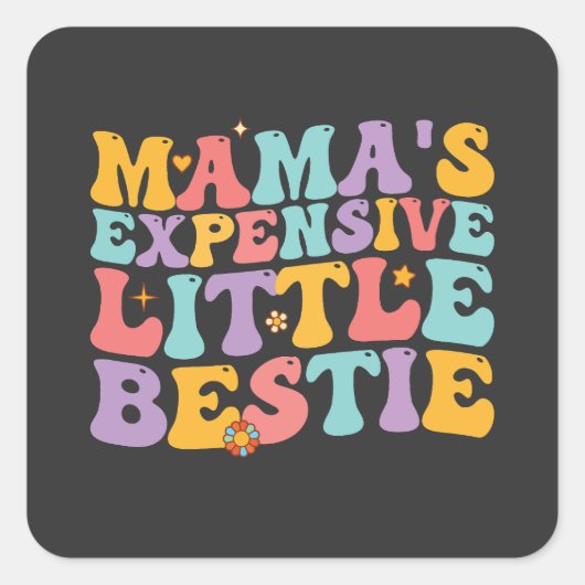 Groovy Mama's Dure Kleine Bestie Retro Vierkante Sticker (Voorkant)