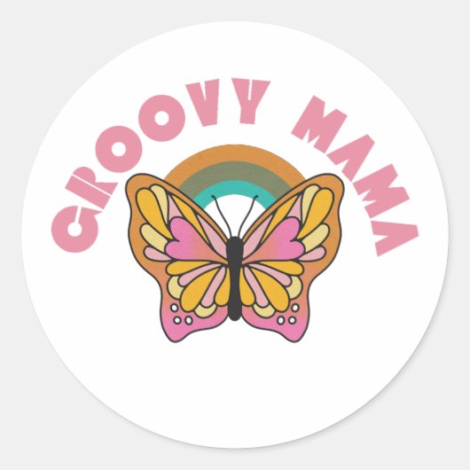 Groovy mamerretro vlinder design ronde sticker (Voorkant)