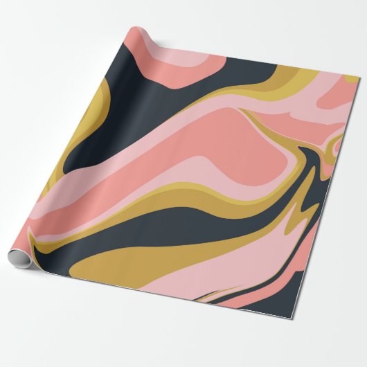Groovy Marbel Roze Mosterd Swirl Retro 60s Cadeaupapier (Uitgerold)
