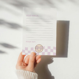 Groovy meisje geruit gelukkig gezicht Tijdcapsul Notitiekaartje