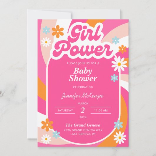 Groovy Meisje Power Baby shower Invitation Kaart (Voorkant)