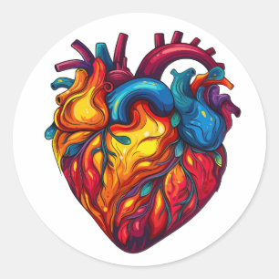 Groovy Menselijk Hart Anatomie Ontwerp   Retro kle Ronde Sticker