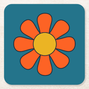 Groovy Minimale Retro Modern Flower Single Vierkante Kartonnen Onderzetter