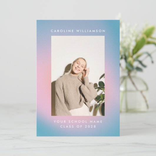 Groovy Mod Pastel Retro Custom Photo Afstuderen Aankondiging (Staand voorkant)