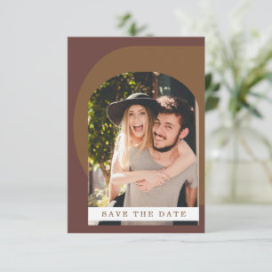 Groovy Modern Geometric Photo Brown Save The Date