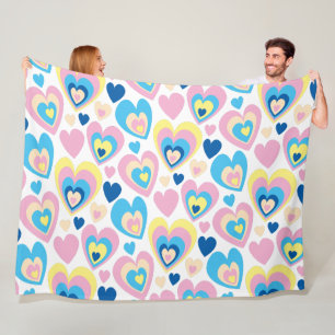 Groovy moderne cute pastel roze blauwe gele harten fleece deken