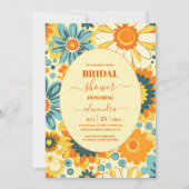 Groovy moderne madeliefje bloemengeel & roze bruid kaart (Voorkant)