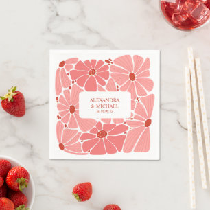 Groovy moderne roze madeliefje bruiloft servet