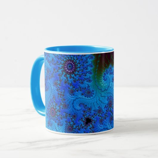 Groovy Moody Blue Fractal Mandelbrot Spirals Mok (Voorkant links)