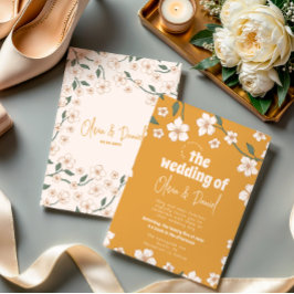 Groovy Mosterd Floral Wedding Kaart