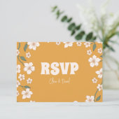 Groovy Mosterd Floral Wedding RSVP Kaartje (Staand voorkant)