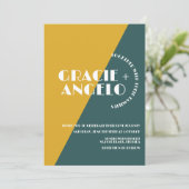 Groovy Mustard Green Two Tones Wedding Invitation Kaart (Staand voorkant)