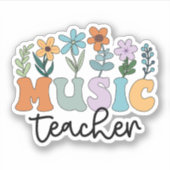 Groovy Muziekleraar Met Bloemen Muzikant Sticker (Voorkant)