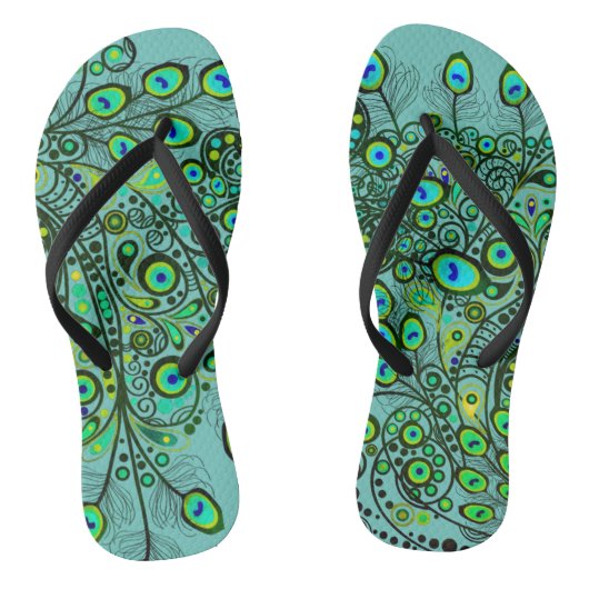 Groovy neon groene pauw teenslippers (Voetbed)