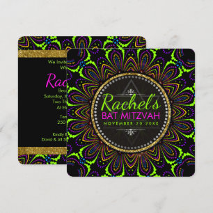 Groovy Neon Mandala Bloem Bat Mitzvah Uitnodiging