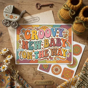 Groovy Nieuwe Baby op Komst Retro Zonneschijn Rechthoekige Sticker
