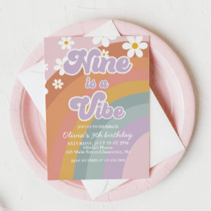 Groovy Nine is een vibe Retro Rainbow 9th Birthday Kaart
