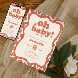Groovy Oh Baby Shower | Retro 70s Terracotta Kaart