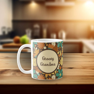 Groovy Oma Vintage Jaren Zestig Flower Power, Brui Koffiemok