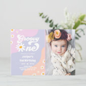 Groovy One 1e verjaardag Boho Floral Daisy Kaart (Staand voorkant)