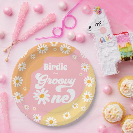 Groovy One 1e verjaardag Boho Retro Daisy Papieren Bordje (Feest)