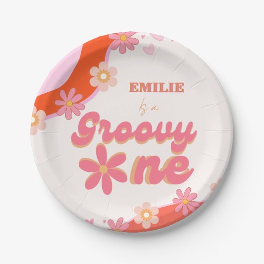 Groovy One 1e verjaardag Boho Retro Daisy Papieren Bordje (Voorkant)