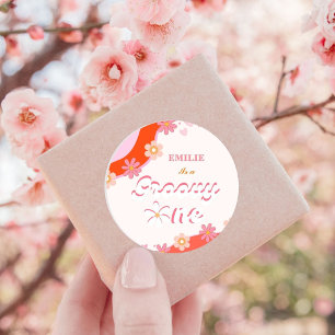 Groovy One 1e verjaardag Boho Retro Daisy Ronde Sticker
