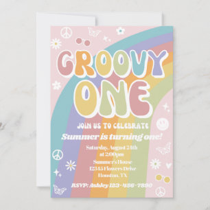Groovy One Birthday Invitation Groovy Birthday Kaart